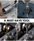 Broken Bolt Extractor Kit With 54 Pieces Easy Out Set for damaged bolts, showing various drilling and extraction tools in use.