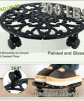 Heavy Duty Rolling Plant Stands With Wheels Two Pack Metal Plant Caddy Smooth Cast Iron Rollers For Indoor Plant Pots gliding on a floor.