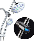 No-Drill 34-Inch Shower Bar With LED Temperature Display, 3-Way Rain And Handheld Shower Head, Stainless Steel Chrome