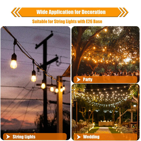 15 Pack Replacement LED Bulbs for Outdoor String Lights, 2W S14 Shatterproof Waterproof Bulbs illuminating outdoor settings