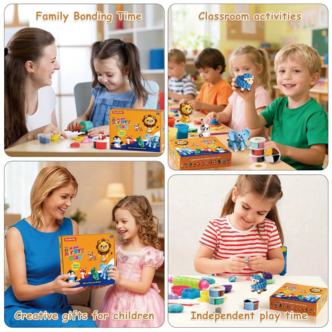 Children using Air Dry Clay Kit For Kids With 12 Animal Crafts Colorful Modeling Clay And Sculpting Tools Step By Step Tutorials Safe Nonstick Diy Art Set Kid Friendly Fun Easy To Use Perfect Gift For Ages Three To Twelve Boys And Girls in classroom and home settings.