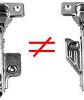 Comparison of two cabinet hinges; left: 4 Pack Full Overlay Face Frame Cabinet Hinges With Soft Close Damper 105 Degree Adjustable Concealed Cup Hinges 35mm