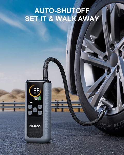 Dual Cylinder Tire Inflator With Auto Shut Off, portable air compressor connected to car tire, upgraded color LED screen