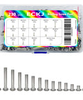 Top Drawer Nickel Plated Chicago Binding Screw Kit Holding 230 Pieces Of Assorted Post Extenders With Phillips Heads For Heavy Duty Leather Work Scrapbooks And Photo Albums Straight Ahead display of various nickel posts in a storage box.