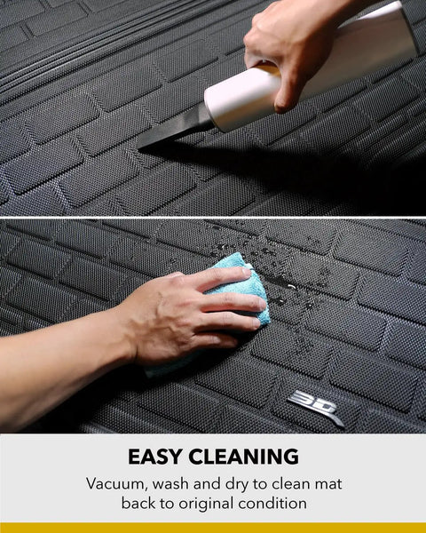 Hands cleaning Kagu All Weather Cargo Liner For Tesla Model Y 5-Seat 2020-2026 Rear Cross Fold Cargo Mat with vacuum and cloth