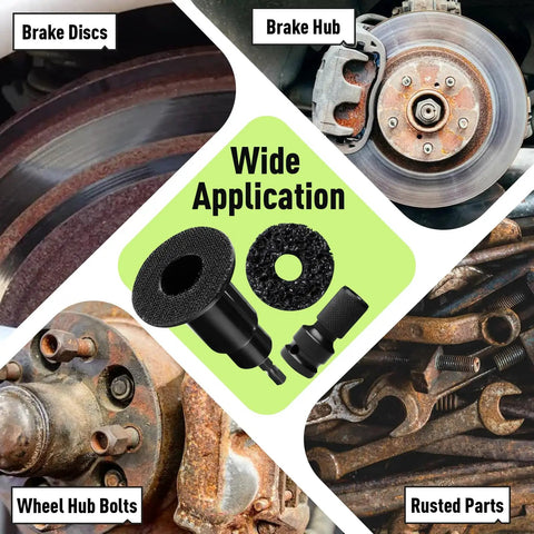 All In One Wheel Hub Cleaning Tool Kit With 10 Easy Pads for rusty studs and hubs, includes detailed components and applications