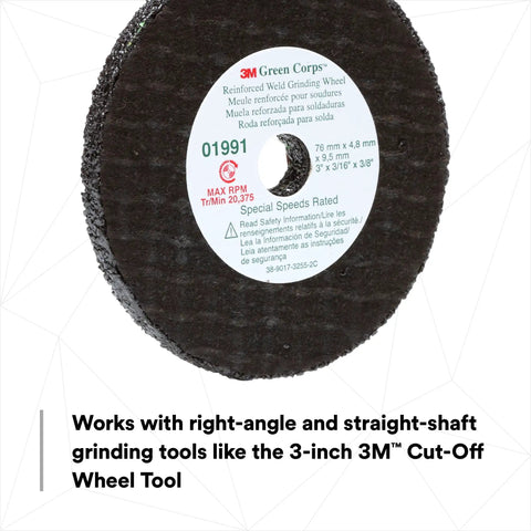 Green Corps Pro Grade Reinforced Weld Grinding Wheel 3 In Diameter, 0.22 In Thick, 3/8 In Arbor, 5 Pack, Resin Bonded, Heavy Duty Wheel