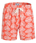 Orange Mens Swim Trunks No Lining Beach Shorts With Two Zip Pockets Quick Dry Fabric Drift Surf Vibe Plantain Leaves Pattern