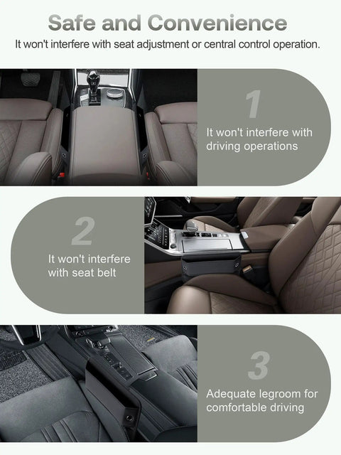 Premium Leather Car Seat Gap Filler Organizer With Flexible Anti Drop Edge showing safe design for driving and comfort.