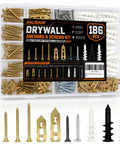Do It All Drywall Anchors and Screws Kit 186 Piece with metal plates, nylon anchors, and screws displayed in case