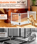 Built Tough No Drill Small Dog Gate 48 Inch Foldable Puppy Barrier For Home Doorways White Metal with a reinforced base, adjustable width from 24" to 48".