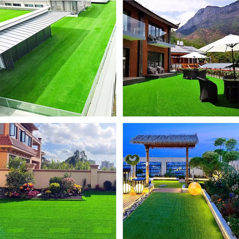 Premium Artificial Grass Roll 1.5M By 4M UV Resistant Non Toxic Synthetic Turf Mat installed in various outdoor settings