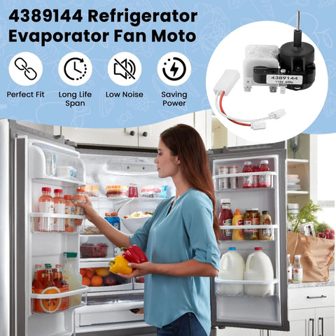 DIY Friendly Easy Install Refrigerator Evaporator Fan Motor 3000 RPM Hex Hub Mount One And Three Eighths Inch Shaft With Two Quarter Inch Terminals And One Sixteenth Inch Terminal Replaces W10131845 W10312647 2149299 2162404 2188303 4389144VP 921541 in use