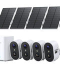Solar Security Cameras Wireless Outdoor Home System With True 2K HD Video, Cross Camera Tracking, PIR AI Human Detection, Color Night Vision, Local Storage, No Subscriptions Required, 4 Camera Kit With Flexible Solar Panel displayed
