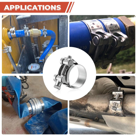 Top Shelf Adjustable T Bolt Hose Clamps Made From Bulletproof 304 Stainless Steel Heavy Duty Pipe Strap Set Gives You A Sweet Grip On One Point Zero Two To One Point One Zero Inch Tubing For Your Future Ride