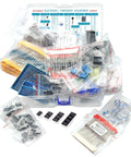 All In One Electronic Component Kit With 2038 Pieces Including LEDs Diodes Resistors Capacitors ICs Transistors PCBs Digital Tubes And Voltage Regulators For DIYers And Pro Techs A Handy Starter Set in open case