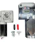 Universal 12V Electric Tarp System Motor For Dump Trucks, 600W, 50 To 1 Gear Ratio, Slim Gearbox, Chrome Cover, Hardware Included