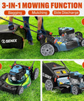 22 Inch Self Propelled Gas Lawn Mower With 170cc Easy Start Engine, showing 3-in-1 bagging, mulching, and side discharge functions