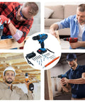 Image of The 21V Cordless Power Drill Kit Is A Solid Heavy Lifter Featuring Brushless Motor 2 Speed Settings For Hassle Free Metal And Concrete Jobs Powered By A Rechargeable Battery That Handles Everything with artisans using drills.