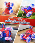 Rechargeable RC Car For Kids With 360 Flips 4WD Stunt Vehicle With Bright LED Lights Totally Rad Outdoor Toy Gift demonstrating terrain adaptability