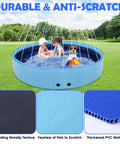 Massive 87 Inch Dog Pool With Sprinkler 2 In 1 Foldable Splash Pad with kids and dog playing, non-slip bottom, PVC material.