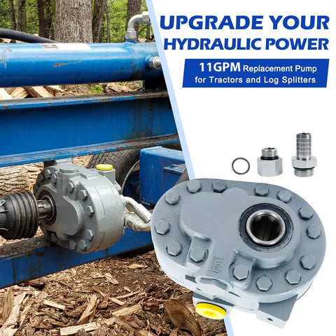 11 GPM Hydraulic PTO Pump High Flow 540 RPM 2500 PSI With SAE 16 Inlet And SAE 12 Outlet for log splitters, scissor lifts.