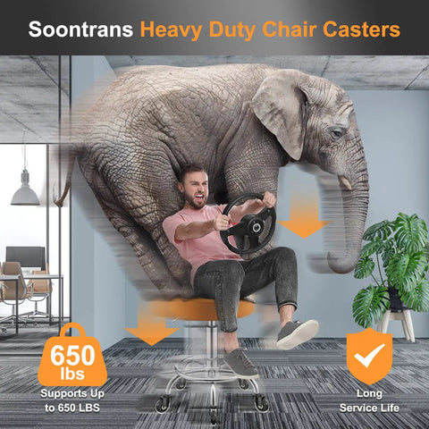 Top Shelf Replacement Office Chair Casters Built Exclusively For IKEA Seating Ten Millimeter Stem And Three Eighths Inch Mount Rubber Caster Wheels Set Of Five showing heavy-duty wheels supporting up to 650 lbs.