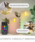 Flameless Color Changing LED Candle Pillar 3 By 6.5 Inches With Real Wax Moving Flame, Battery Operated, Remote Control, Unscented Safe