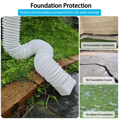 Two Pack Flexible Rain Gutter Downspout Extensions Extendable From 21 To 60 Inches With Split Design Drain Diverter on grass