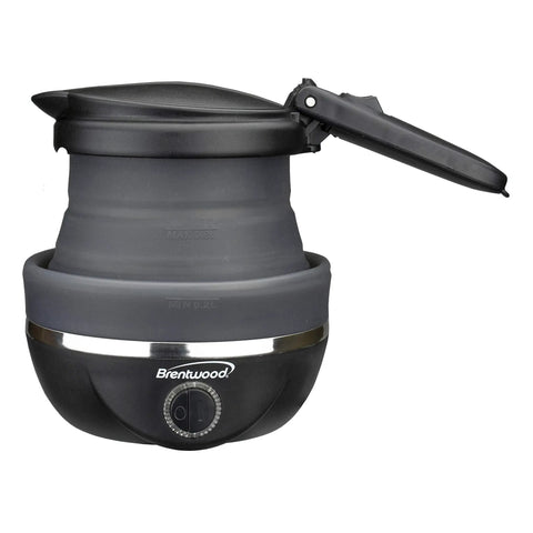 On The Go 0.85 Quart Collapsible Kettle With Dual Voltage Hidden Heating Element Black Finish Ultra Portable Travel Cup