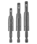 Front view of Bosch CC2430 1/4 in self-centering drill bit set, 3-piece.