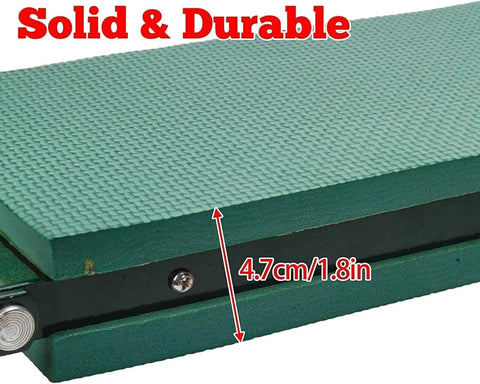 Close-up of foam pad thickness on Your Go To Garden Kneeler Seat Folding 2 In 1 Kneeling Chair, labeled as solid and durable.