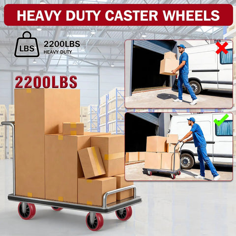 5 Inch Caster Wheels 4 Pack Double Swivel Bearings With Non Marking Poly Tread Tough As Nails Build No Fuss Setup Heavy Duty Casters For Mobile Furniture And Shop Gear on a heavy-duty cart with boxes.