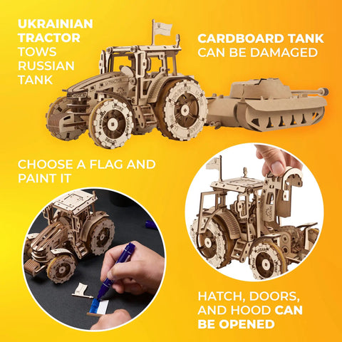 Tractor Wins 3D Wooden Model Kit For Self Assembly A Hands On Mechanical Puzzle Set For Adults And Kids, wooden tractor with tank