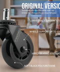Close-up of Heavy Duty Black Office Chair Wheels Set of 5 with Soft Polyurethane Casters and universal stem.
