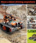 Three In One STEM Robot Kit For Kids Aged 8 To 12 With Remote Control Erector Set shown as all-terrain vehicle on terrain