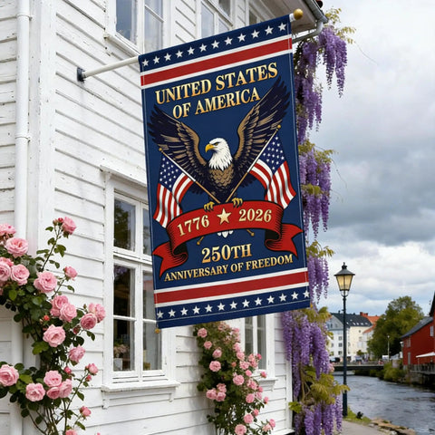 250th Anniversary USA Flag Garden Flag Burlap 12x18 Inch Double Sided Patriotic Yard Decor Featuring 1776 2026 Eagle And Flag