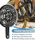 Beefed Up Triple Chainring 170mm Crankset Upgrade Kit For Mountain City Fat And E Bikes With 42T 32T 22T Gearing Six Seven Eight Speed Compatibility Forged Alloy Cranks For Smooth All Terrain Riding with chainring details and bike in background.