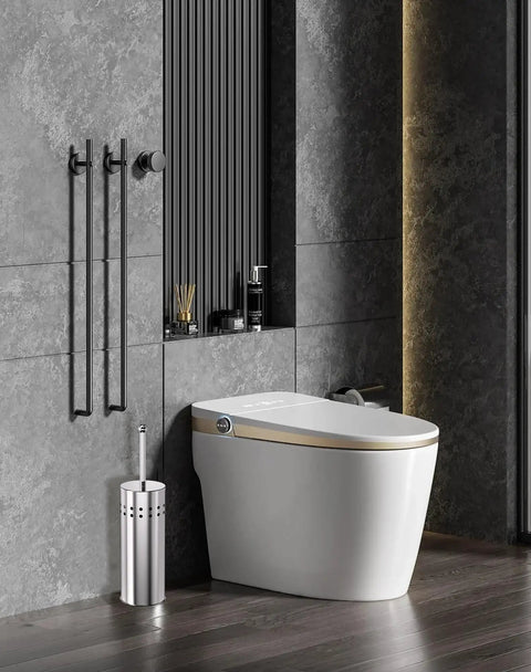 Heavy Duty Toilet Plunger With Sturdy Powder Coated Iron Canister And Badass Suction Rubber Head in modern bathroom setting