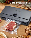 Powerhouse Vacuum Sealer For Food With 90KPa Power And 7 In 1 Modes Damp Moist Dry Canister And More Freshness Storage Bag Included Big Size No Pressing Needed sealing steak on table