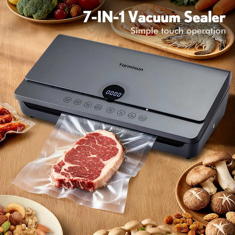 Powerhouse Vacuum Sealer For Food With 90KPa Power And 7 In 1 Modes Damp Moist Dry Canister And More Freshness Storage Bag Included Big Size No Pressing Needed sealing steak on table