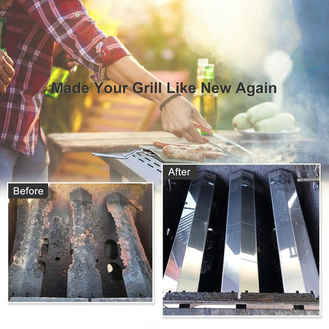 Before and after using Replacement Heat Plates Shield Set For Char Griller 5050 5650 3001 3008 5072 5252 Grill Models