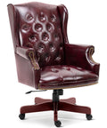 Ergonomic 360 Degree Swivel Office Chair With Tufted Wingback In Retro Burgundy Faux Leather Heavy Duty 500 Lb Capacity Height Adjustable