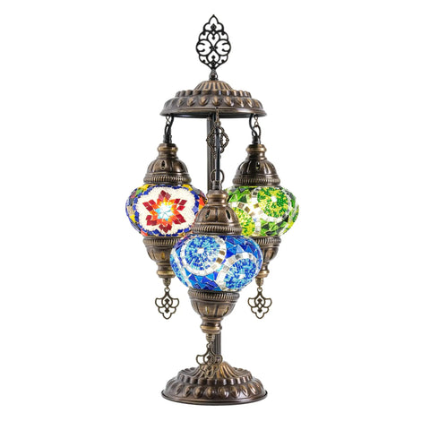 Turkish Mosaic Table Lamp With Bulb Included Dope Anatolian Star Three Globe Light For Living Room Decor Antique Bronze Finish