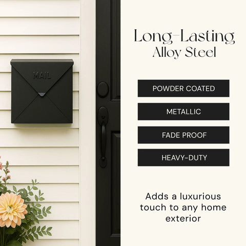 Heavy Duty Outdoor Wall Mount Mailbox 10 By 10 By 4 Inches Black Waterproof Weatherproof Metal Mailbox with Rustproof Galvanized Steel Construction