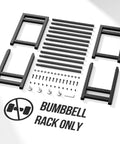 Heavy Duty 3 Tier Dumbbell Rack For Home Gym Featuring Adjustable Width Shelves Holds Up To 390 Pounds parts laid out for assembly.