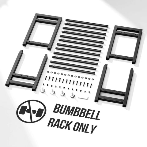 Heavy Duty 3 Tier Dumbbell Rack For Home Gym Featuring Adjustable Width Shelves Holds Up To 390 Pounds parts laid out for assembly.