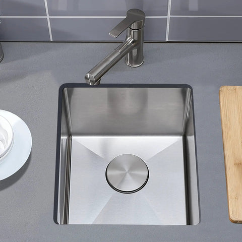 Stainless Steel Undermount Bar Sink For RV And Small Kitchen 15 By 17 Inch Single Bowl With Brushed Nickel Finish Quiet Dampening