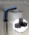Matte Black Shower Faucet Set With 10 Inch Rainfall Head And Handheld Sprayer High Pressure Bath Kit showing reinforced L-shape stainless steel shower arm.