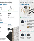 Guide showing pairings and finishes for Matte Black Single Post Toilet Paper Holder Seven And A Quarter Inch Arrondi Bath Tissue Holder Durable Stainless Steel Bath Hardware For Modern Bathrooms.